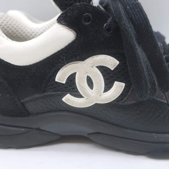 Chanel 10B CC Low Top Sneakers Black Mesh & Leather Size 36 - Picture 4 of 15